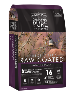 CANIDAE Canidae PURE Ancestral Grain Free Avian Recipe with Quail, Chicken, & Turkey Raw Coated Dry Dog Food