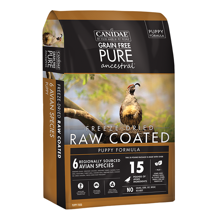 CANIDAE Canidae PURE Ancestral Grain Free Avian Puppy Recipe with Quail, Chicken, & Turkey Raw Coated Dry Dog Food