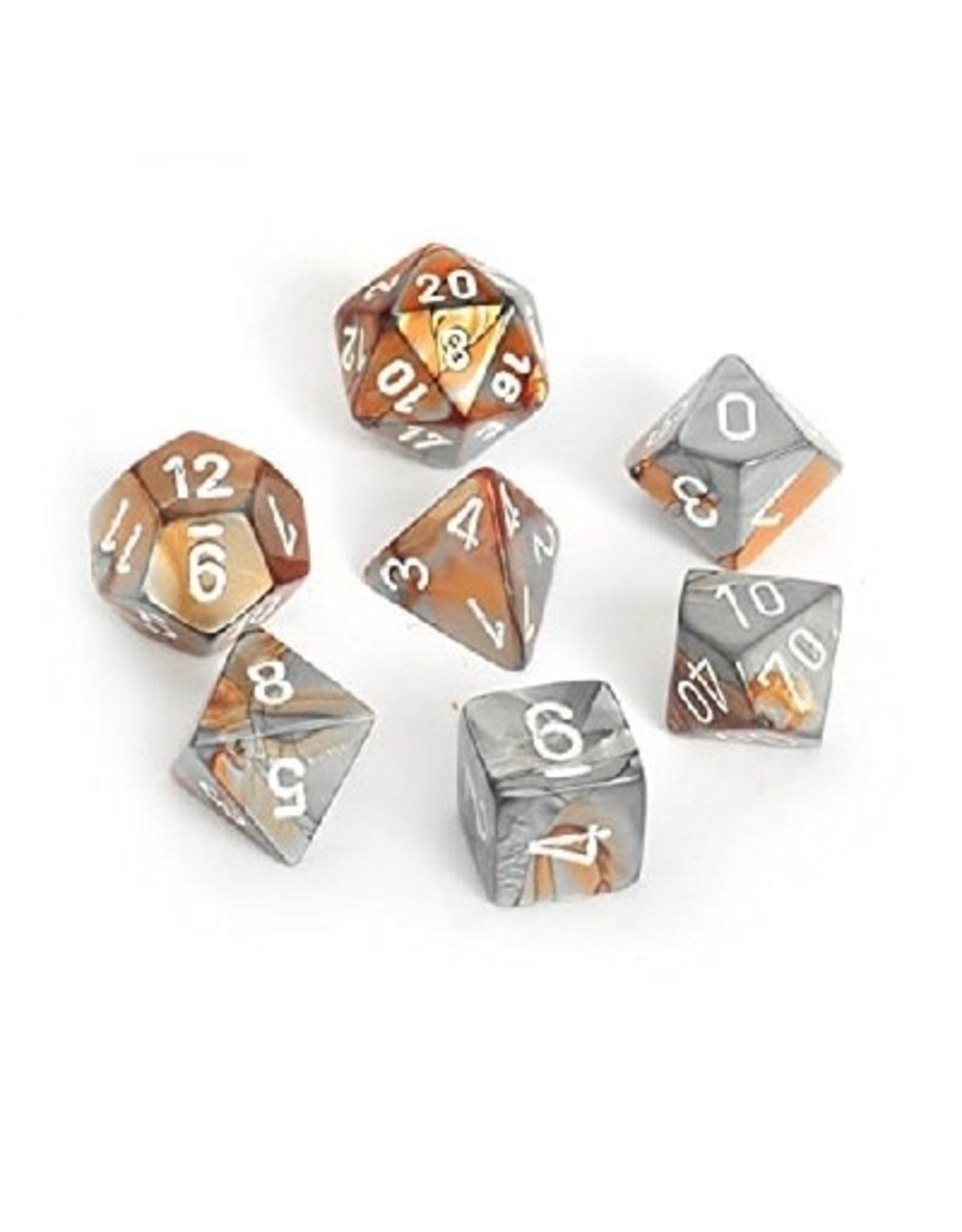 Polyhedral Dice Set: Gemini Copper-Steel w/White
