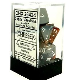 Polyhedral Dice Set: Gemini Copper-Steel w/White