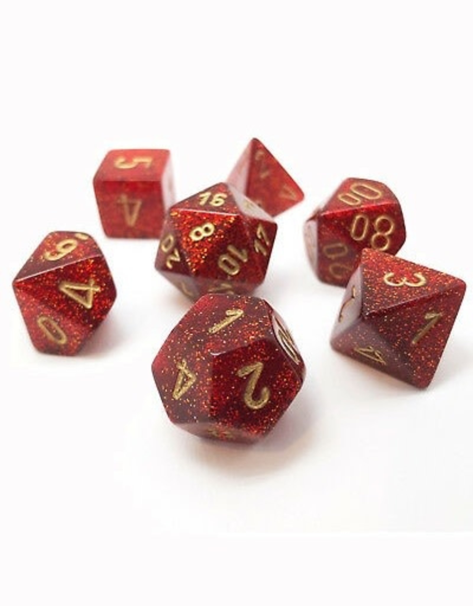 Polyhedral Dice Set: Glitter - Ruby Red w/ Gold