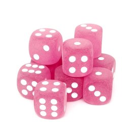 16mm D6 Dice Block (Frosted Pink w/White)