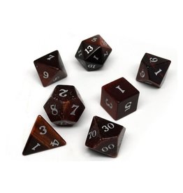 Stone Polyhedral Dice Set: Tigers Eye, Signature Font