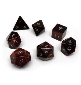 Stone Polyhedral Dice Set (Tigers Eye, Elven Font)