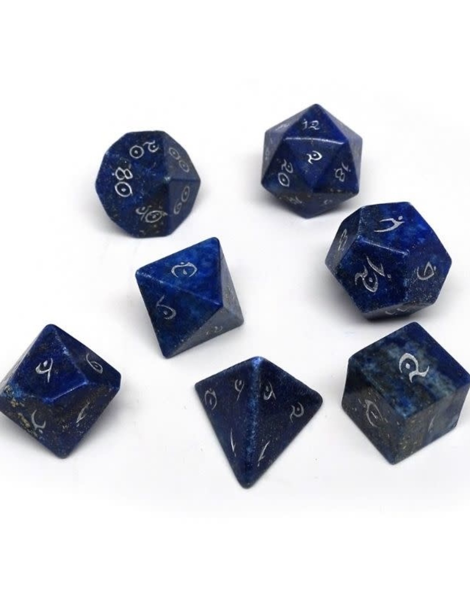 Stone Polyhedral Dice Set (Lapis Lazuli, Elven Font)