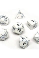 Stone Polyhedral Dice Set (White Howlite, Elven Font)