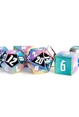 Polyhedral Metal-plated Dice Set: Aegis Rainbow w/White