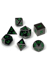 Metal Polyhedral Dice Set (Gunmetal w/Green, Signature Font)