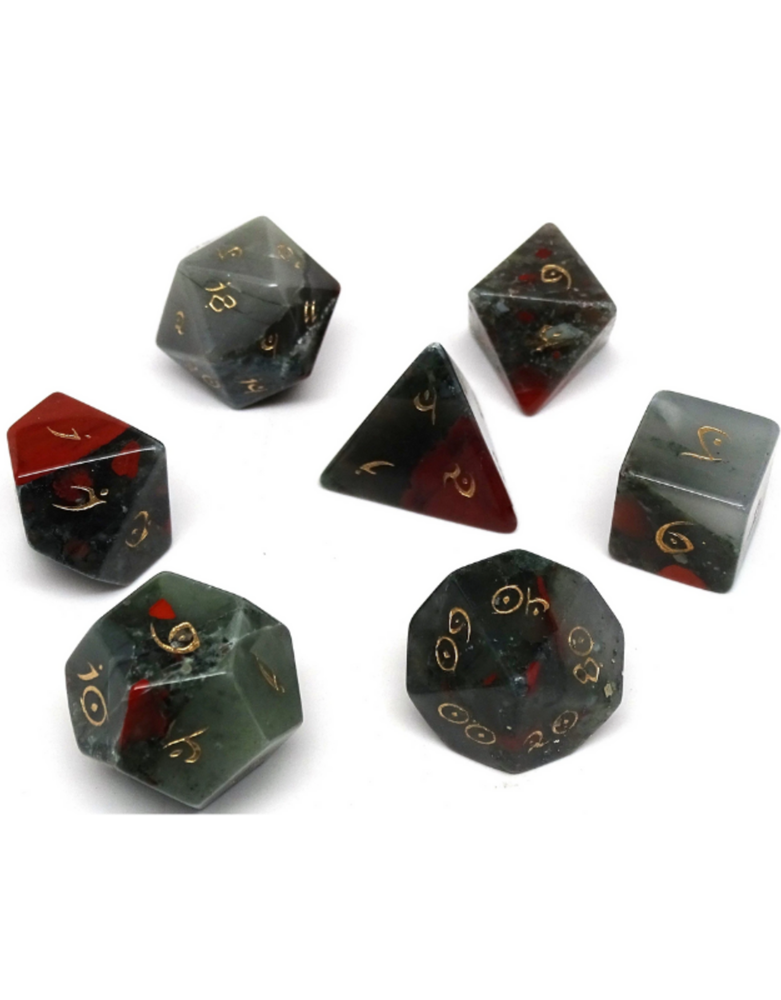 Stone Polyhedral Dice Set: African Bloodstone, Elven Font