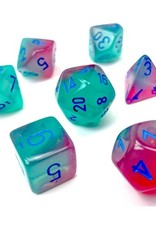 Polyhedral Dice Set: Luminary Gemini - Gel Green and Pink w/Blue