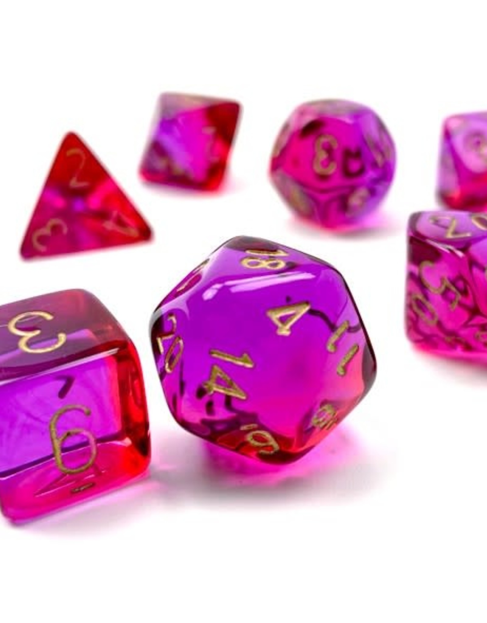 Polyhedral Dice Set: Luminary Gemini - Translucent Red-Violet/Gold