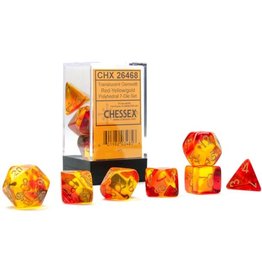 Polyhedral Dice Set: Luminary Gemini - Translucent Red and Yellow w/ Gold