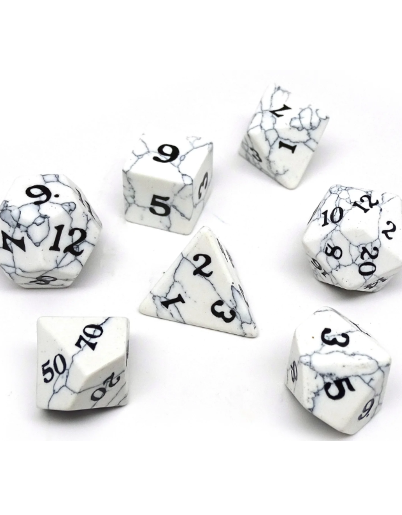 Stone Polyhedral Dice Set (Howlite, Signature Font)
