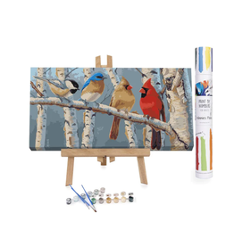 Winnie's Picks Paint by Numbers: Birds Line Up on Birch Tree - 16x32