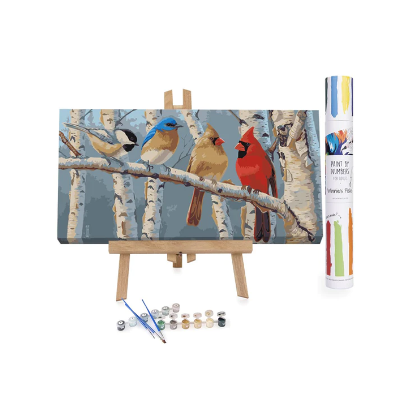 Paint by Number 16x32 (Birds Line Up on Birch Tree) Family Fun Hobbies