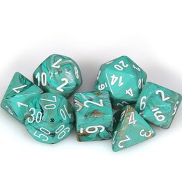 Polyhedral Dice Set: Marble - Oxi-Copper w/ White