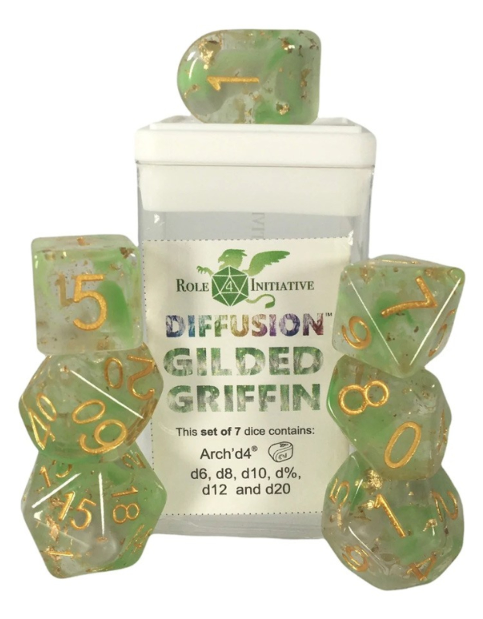 Role 4 Initiative Polyhedral Dice Set: Diffusion - Gilded Griffin