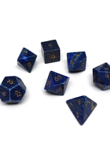 Stone Polyhedral Dice Set (Lapis Lazuli, Gold Elven Font)