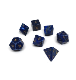 Stone Polyhedral Dice Set (Lapis Lazuli, Gold Elven Font)