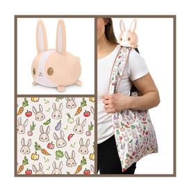 TeeTurtle Plushie Tote: Light Brown Bunny/Veggies