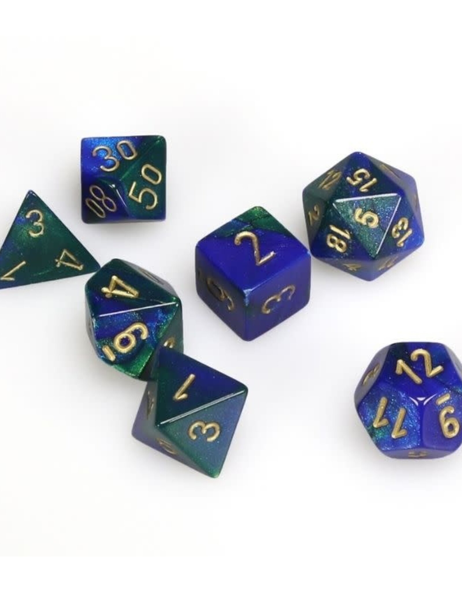 Polyhedral Dice Set: Gemini Blue-Green w/Gold