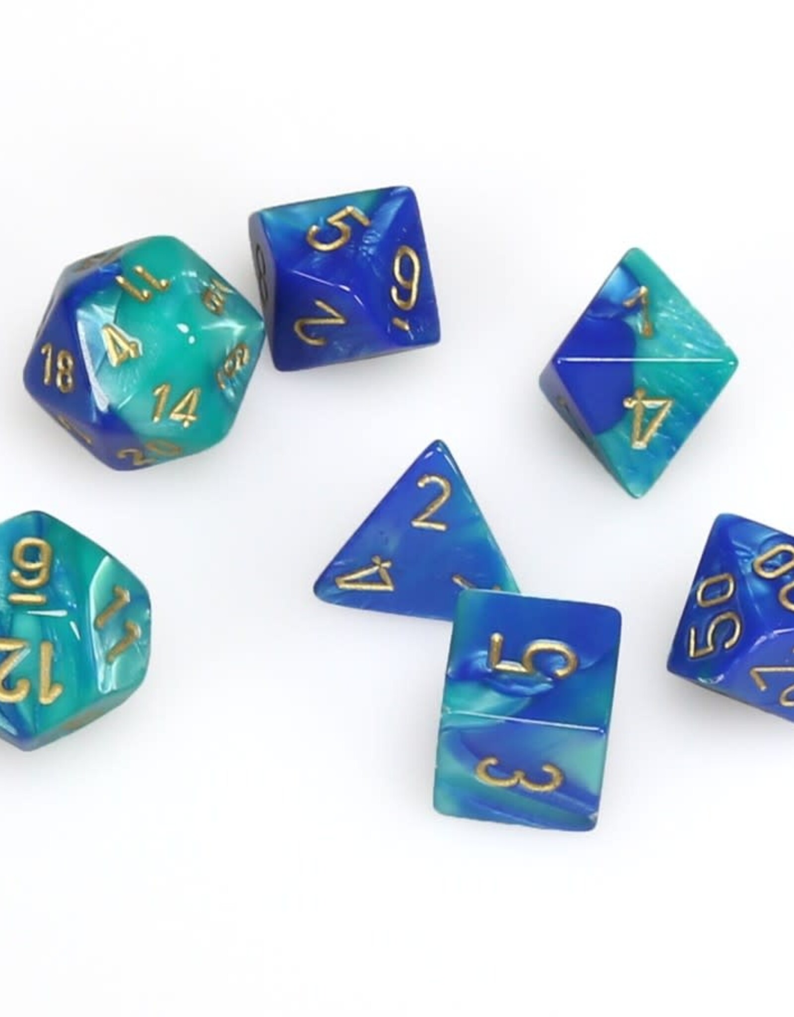 Polyhedral Dice Set: Gemini Blue-Teal w/Gold