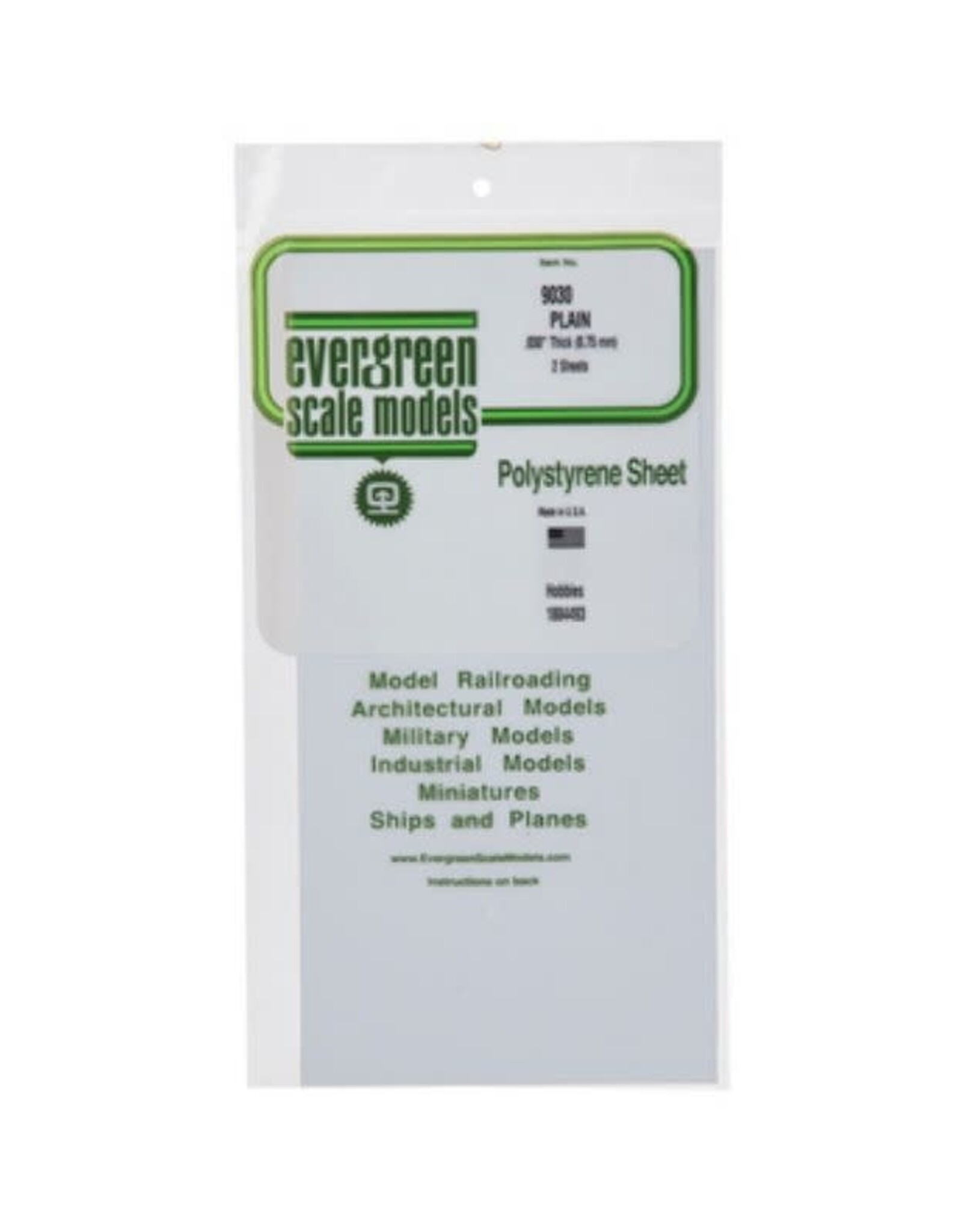 Evergreen Scale Models (S/O) Polystyrene Sheet - Plain (.030"/.75 mm, 2 pieces)