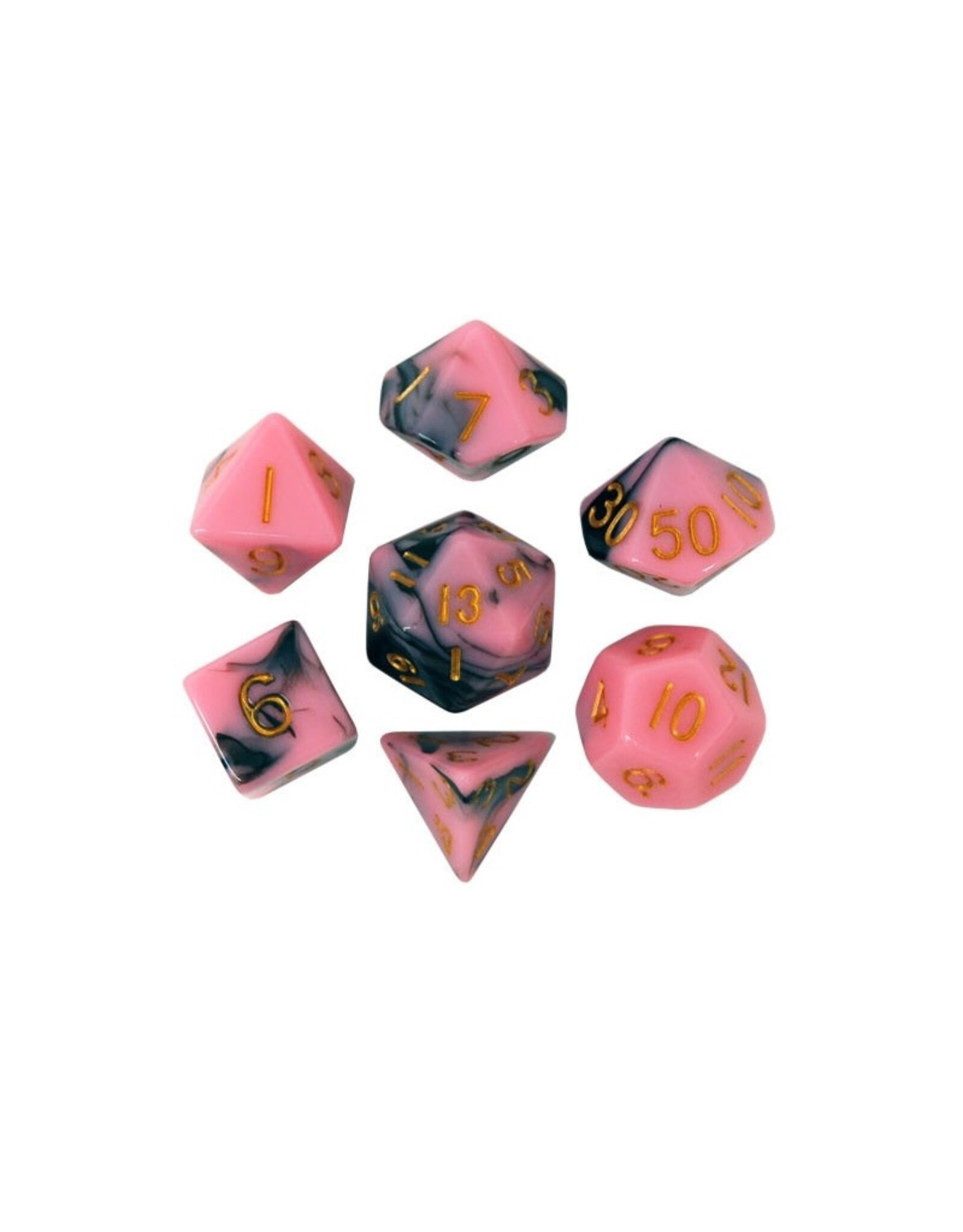 Polyhedral Dice Set: Pink-Black w/Gold