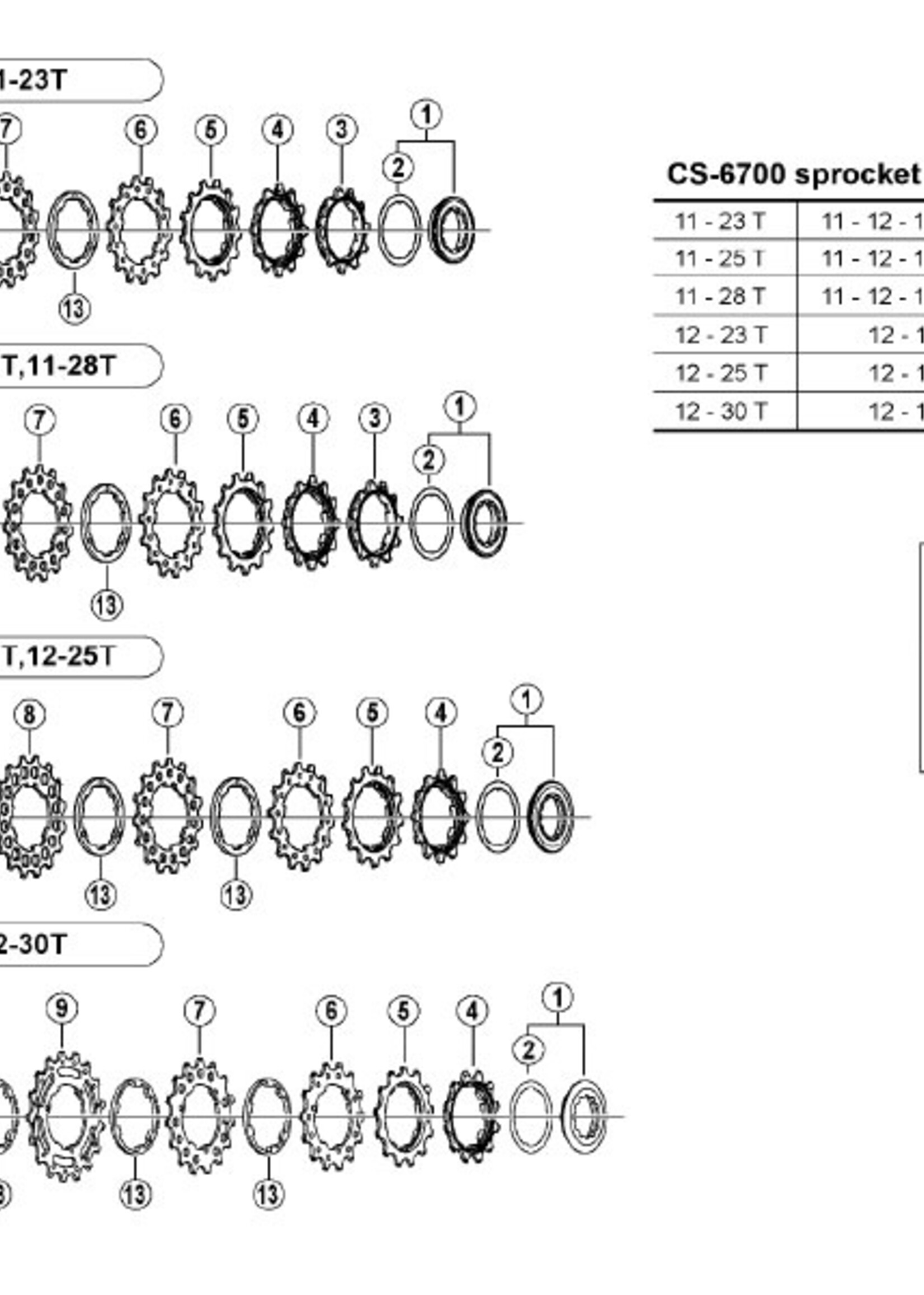 Shimano CASSETTE SPROCKET, CS-6700, ULTEGRA, 10-SPEED 12-30T 1MM SPACER INCLUDED, IND.PACK