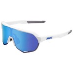 100% 100%, S2 Sunglasses, Matte White/HiPER Blue Mirror