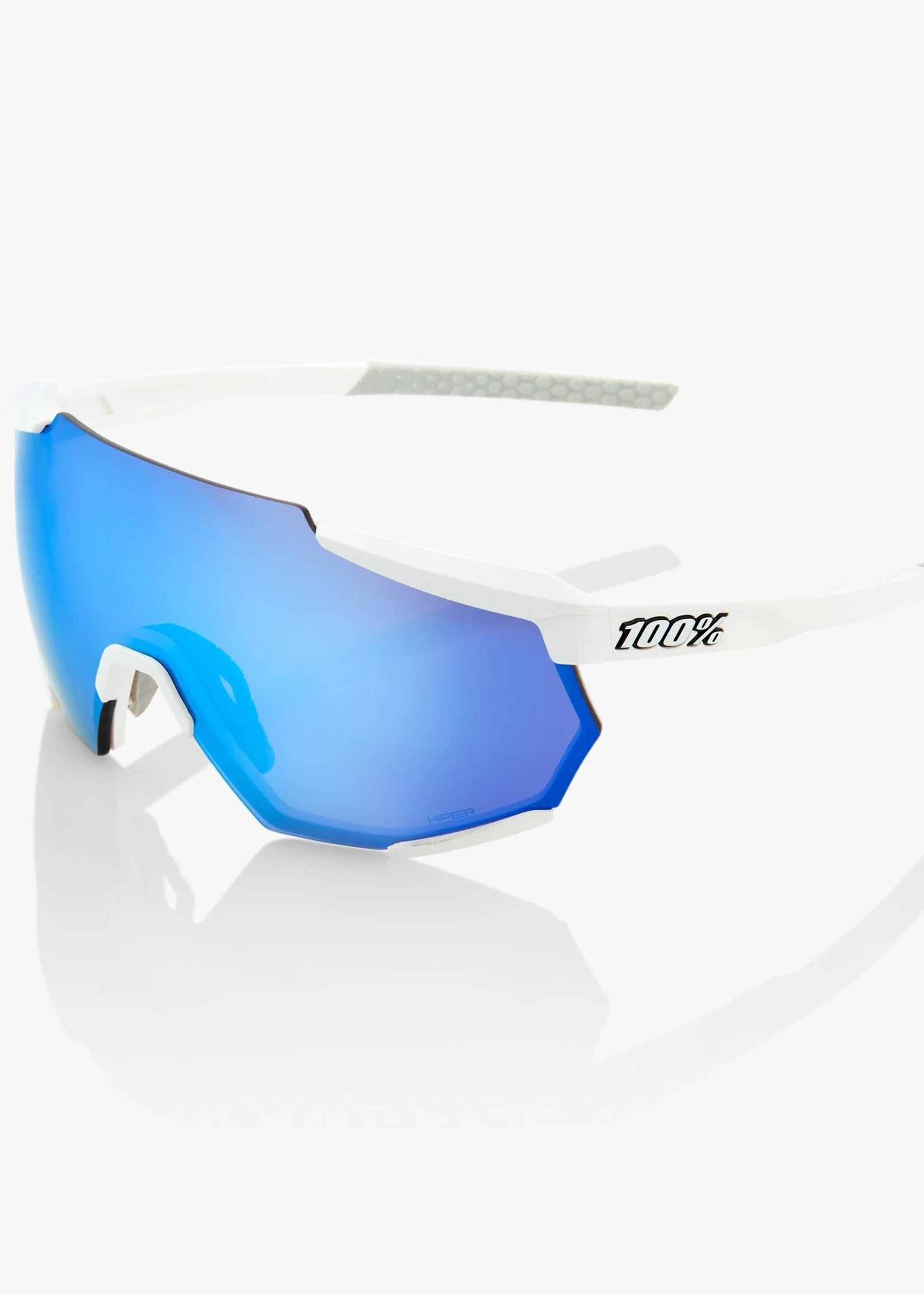 100% 100%, RACETRAP, MATTE WHITE / HIPER BLUE MULTILAYER MIRROR