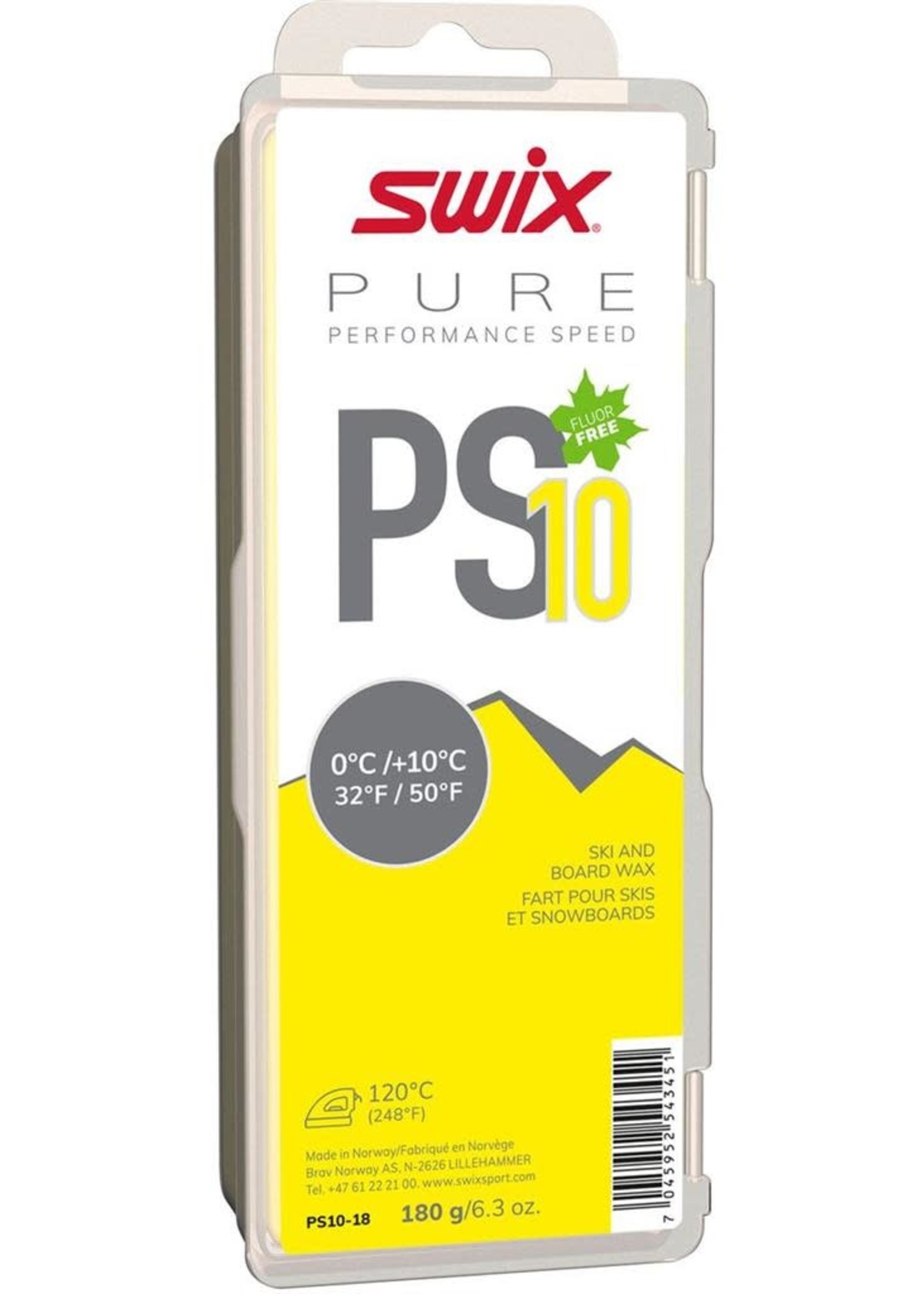 Swix SWIX, Glide Wax, PS10 Yellow, 0 degC/+10degC, 180g