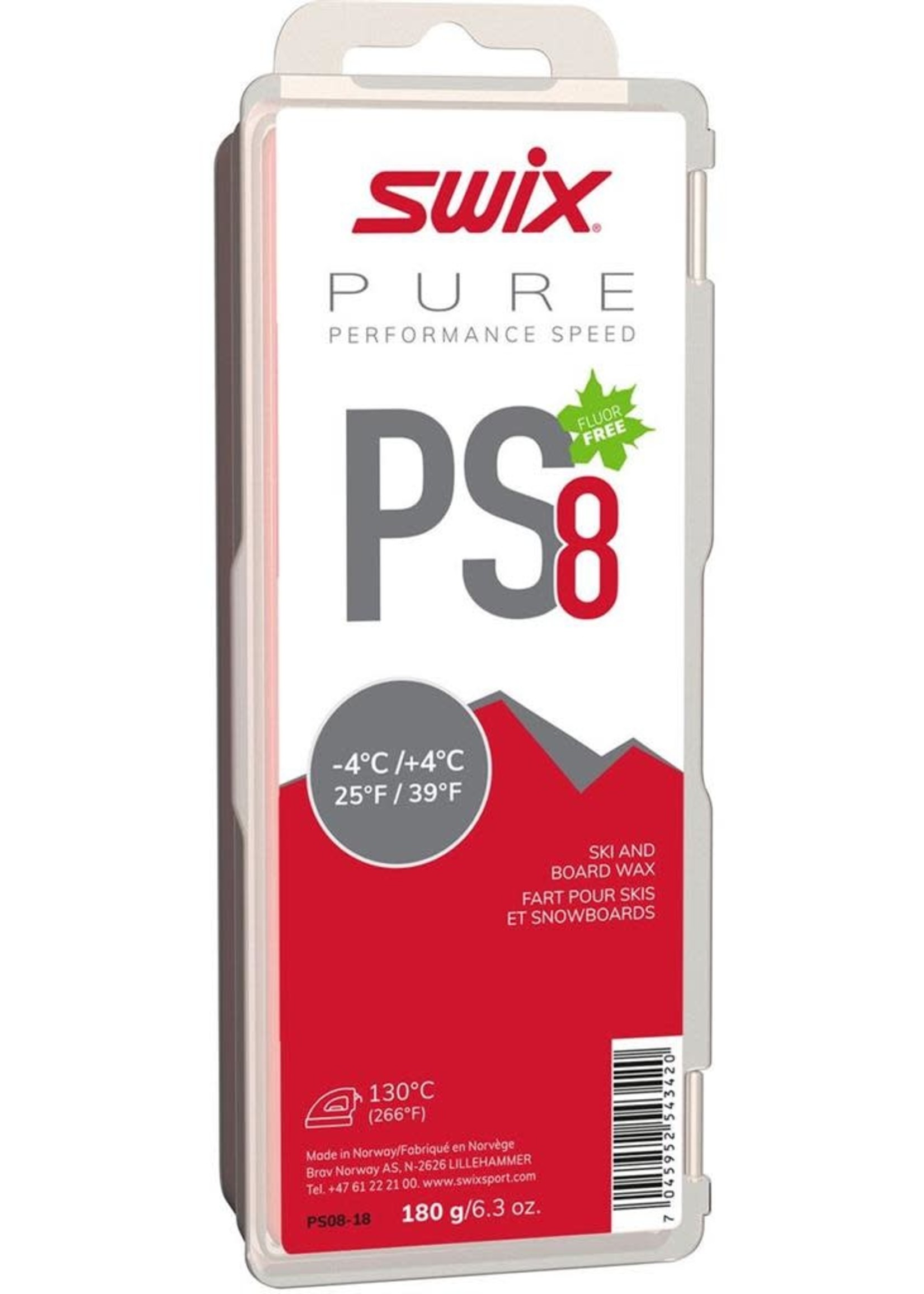 SWIX, PS8 Red Glide Wax, -4C/+4C, 180g