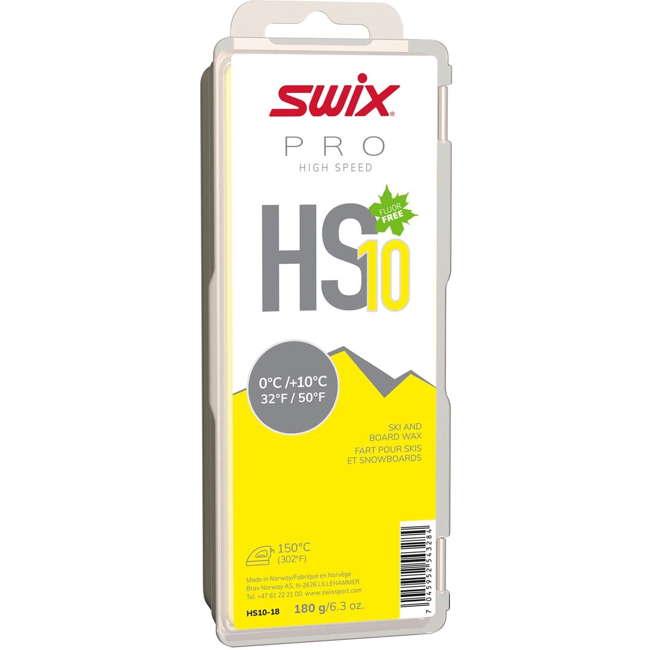 SWIX, Glide Wax, HS10 Yellow, 0 degC/+10degC, 180g - The Cyclery