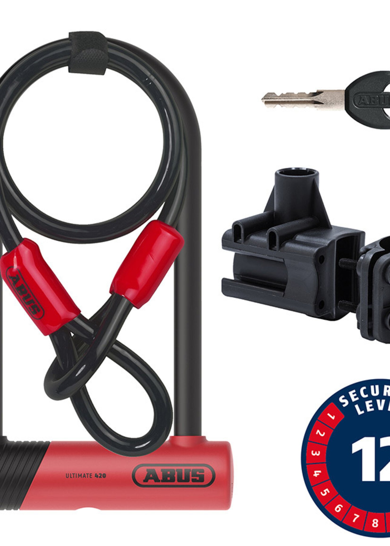 Abus Abus, Ultimate 420K + Cobra, U-Lock, Key, 103x230mm, 4.06"x9'', Thickness in mm: 14mm, Red