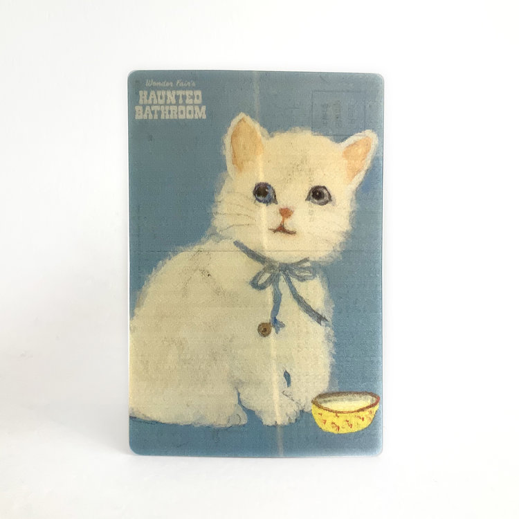 Wonder Fair Haunted Bathroom Lenticular Cat Postcard