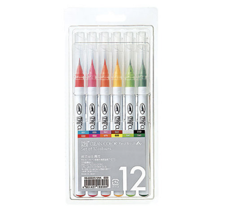 Kuretake Zig Clean Color Real Brush 12 Colors Set