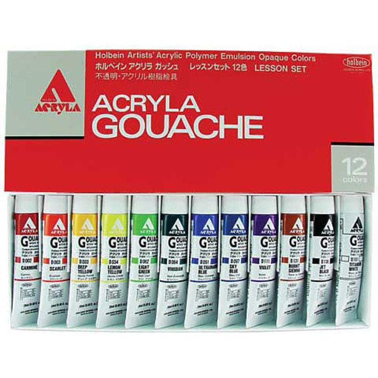 Holbein Acryla Gouache 12-Color 20ml Lesson Set