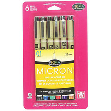 Sakura Pigma Micron Fine Line Design Pen 6-Color Pack .25mm