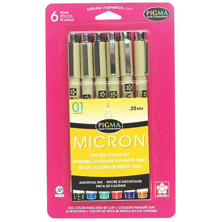 Sakura Pigma Micron Fine Line Design Pen 6-Color Pack .25mm