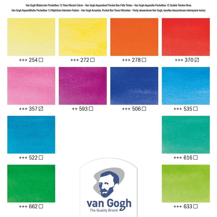 Van Gogh Watercolor Pocket Box Set, 12-Pan Vibrant Colors Set