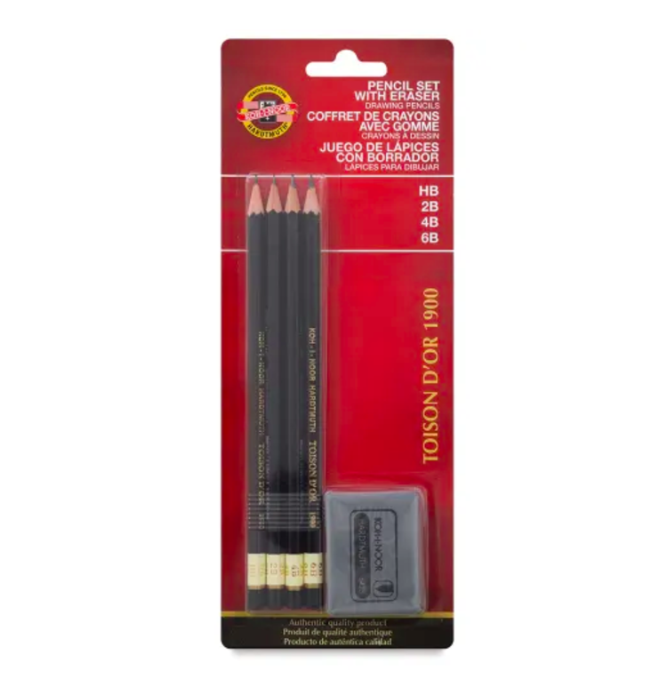 Koh-I-Noor Toison D'or Professional Graphite Pencil 4 Piece Set + Eraser