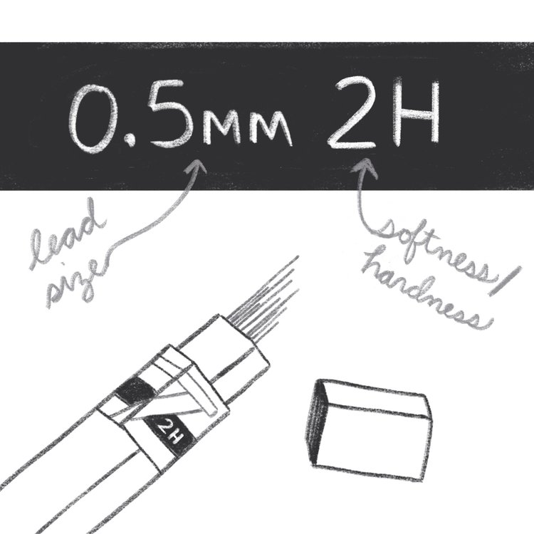 Pentel refill lead .5 mm 2H 12/tube