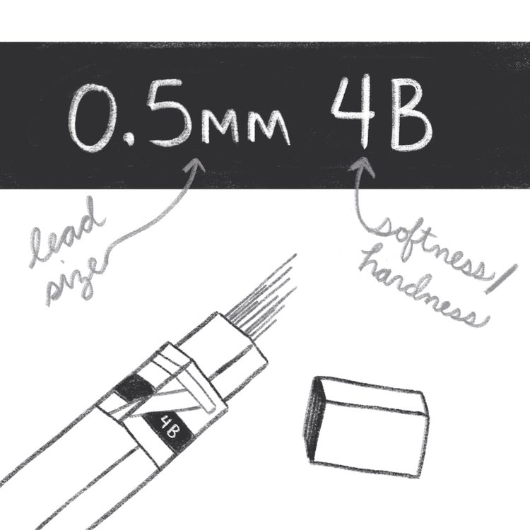 Pentel refill lead .5 mm 4B 12/tube