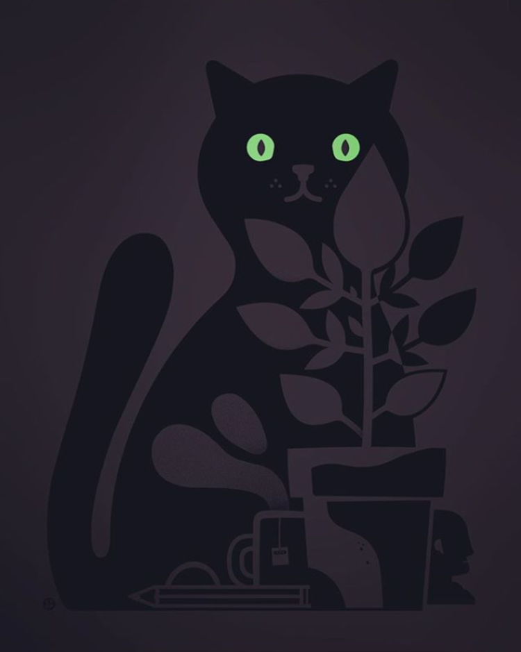 Little Friends of Printmaking Midnight Cat 8x10 print