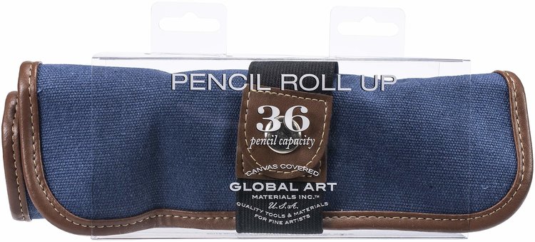 Global Art Materials Denim Canvas Roll-Up Pencil Case, 36 Pencil Capacity