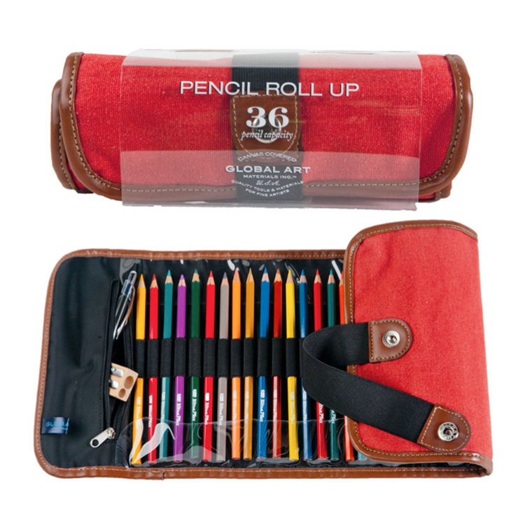 Global Art Materials Denim Canvas Roll-Up Pencil Case, 36 Pencil Capacity