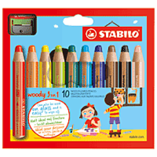Stabilo Woody Crayon Pencils, Set of 10 With Sharpener