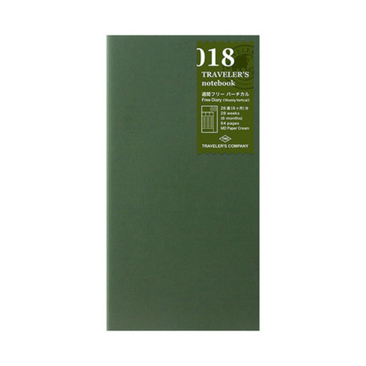 Midori 018 Weekly Vertical Free Diary Regular Size Insert - Traveler's Notebook