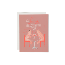 Red Cap Cards Shrimply In Love With You Card